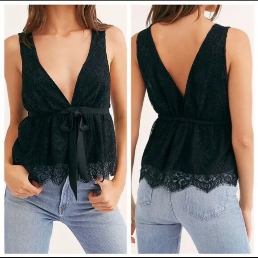 Free People Chante lace tank top black - large